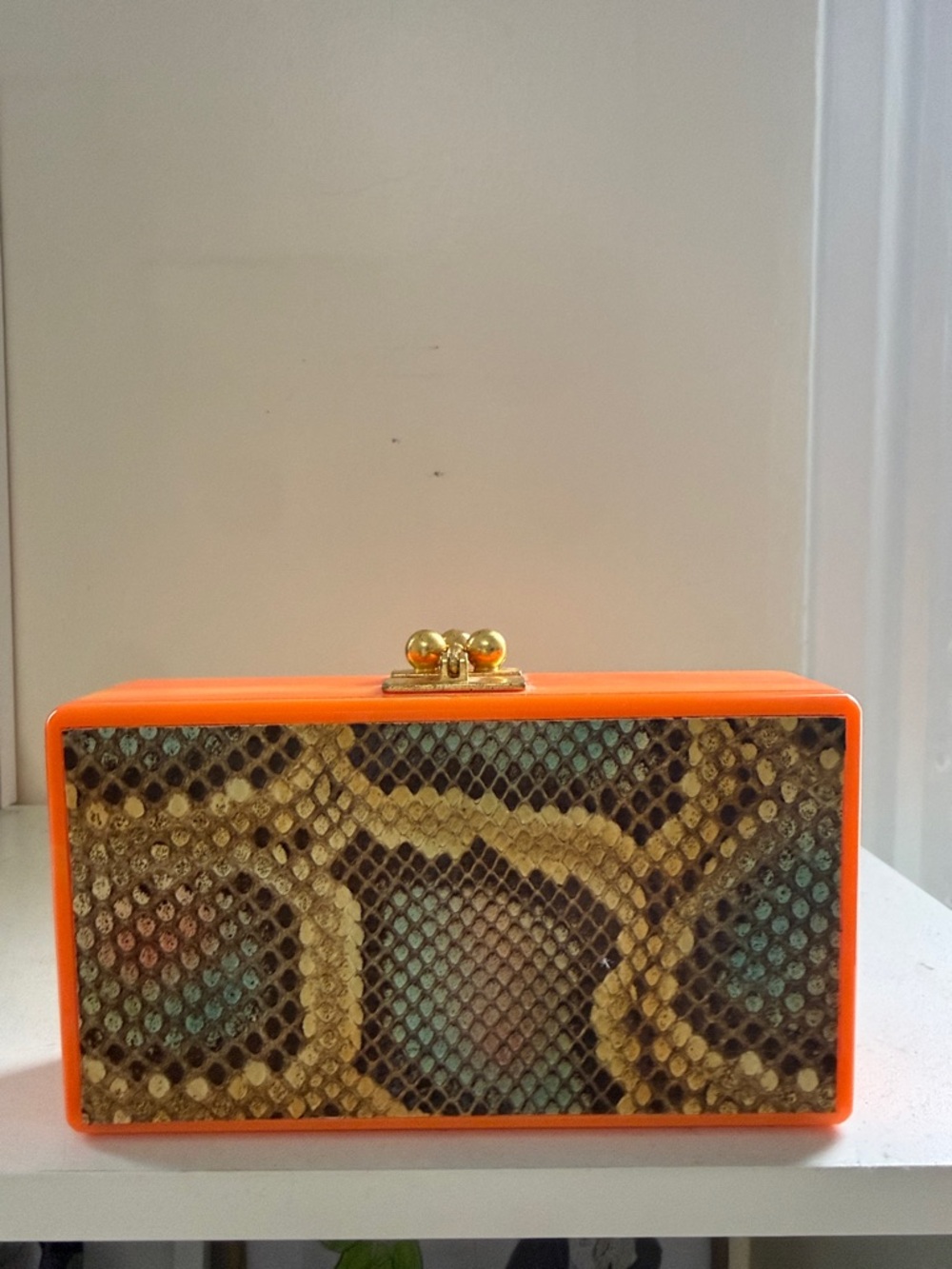 Edie Parker Acrylic Orange & Snakeskin Box Clutch